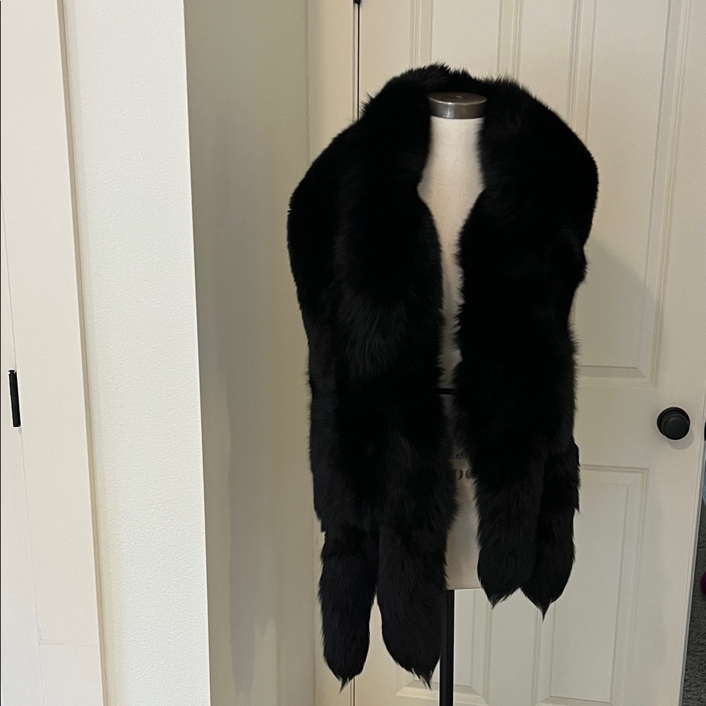 Luxurious Black real fox fur wrap two are sewn together